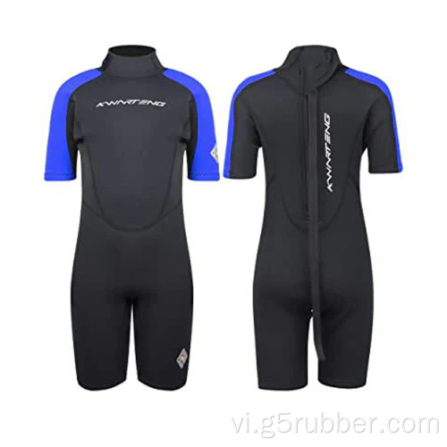 Trẻ em 3/2 mm trở lại Zip Shorty Wetsuit Black/Blue